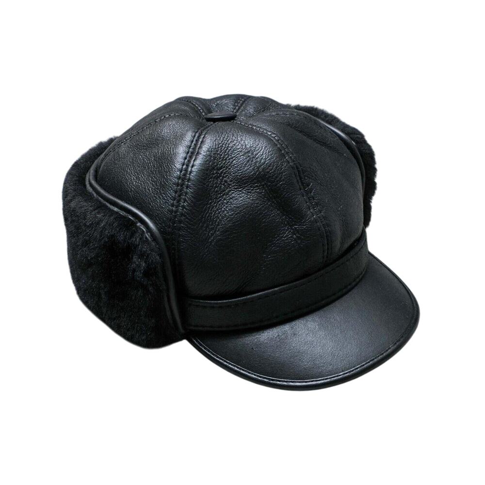 Zavelio Men's Shearling Sheepskin Elmer Fudd Captain Visor Hat